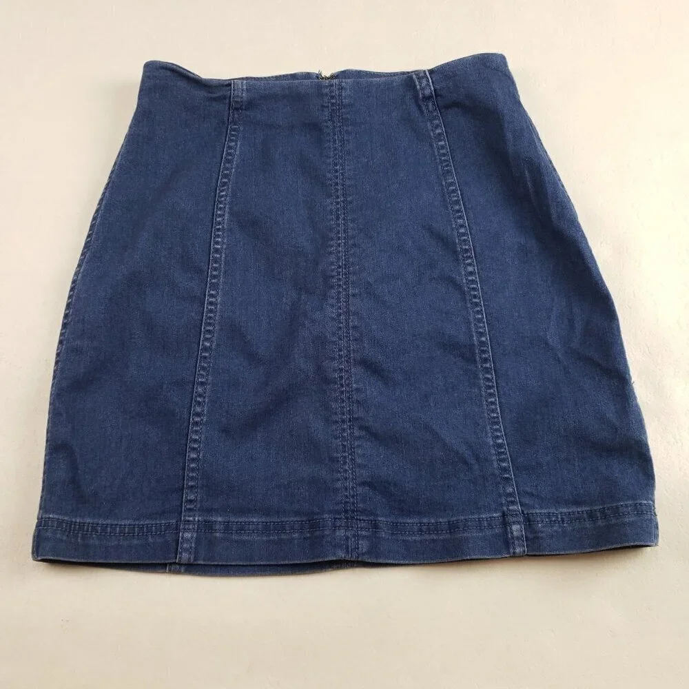 Free People Modern Femme Denim Mini Skirt Womens 6 Blue Back Zip Stretch Short